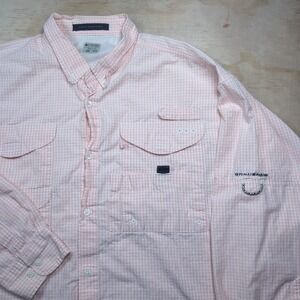 Columbia Shirt Mens XL PFG Super Bonehead Vented Pink Gingham Omni-shade Fishing